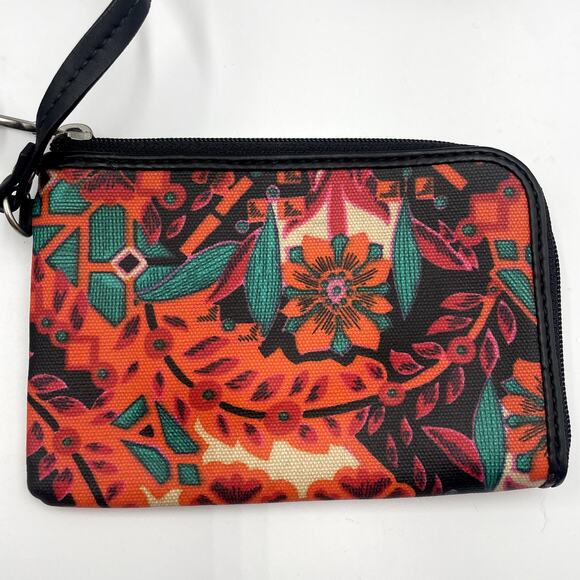 Fossil Key-Per Floral Coated Canvas Crossbody Purse + Wallet Wristlet Pink Black - Picture 5 of 12